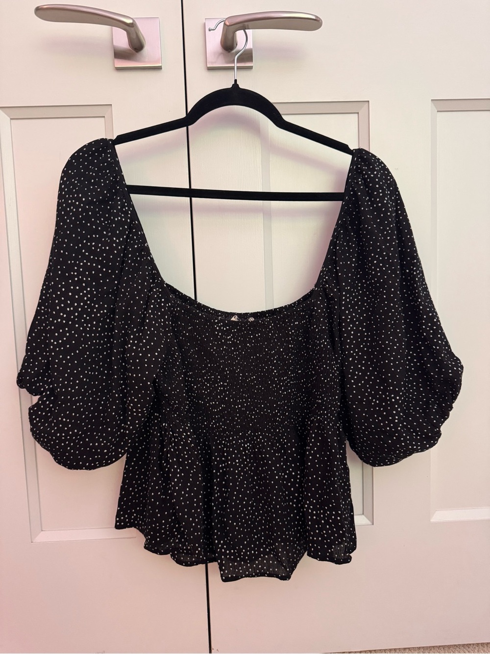 Together Black Polka Dot Puff Sleeve Square Neck Blouse